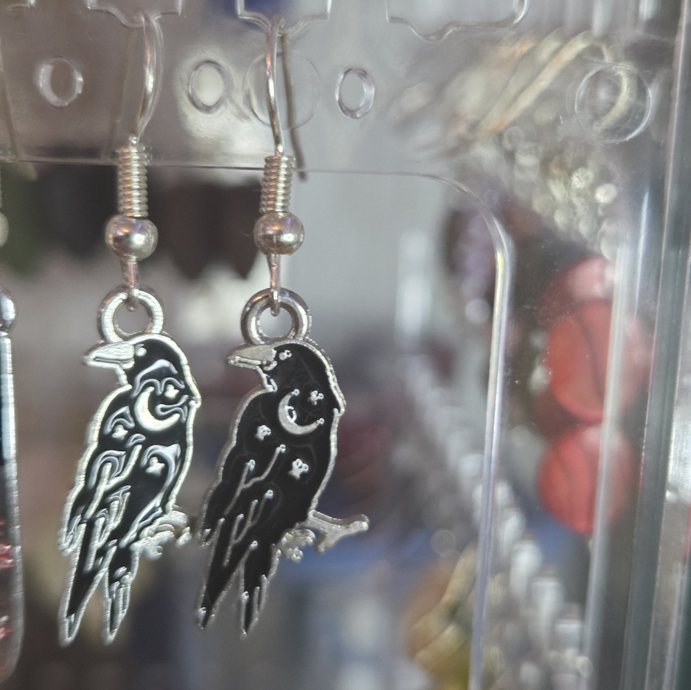 Silver and Black Bird Earrings